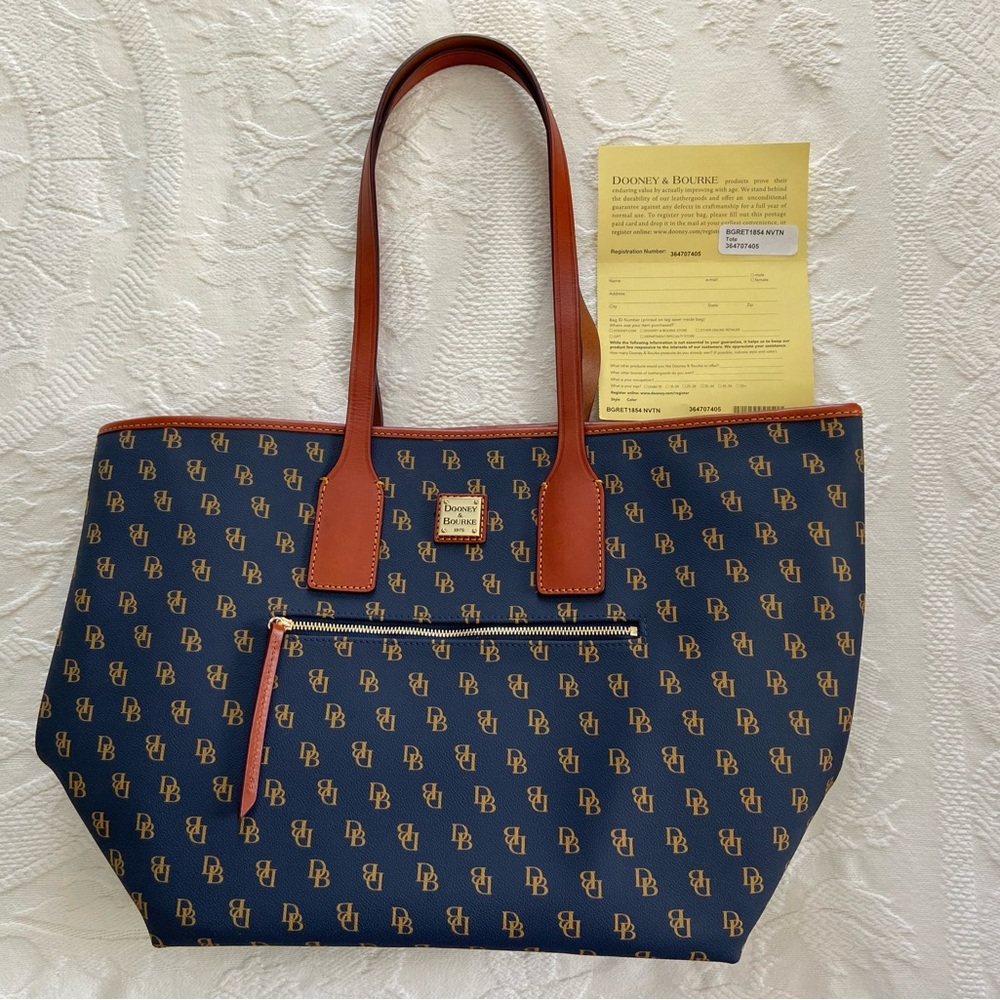 Dooney & Bourke Signature Leather Large Tote Navy